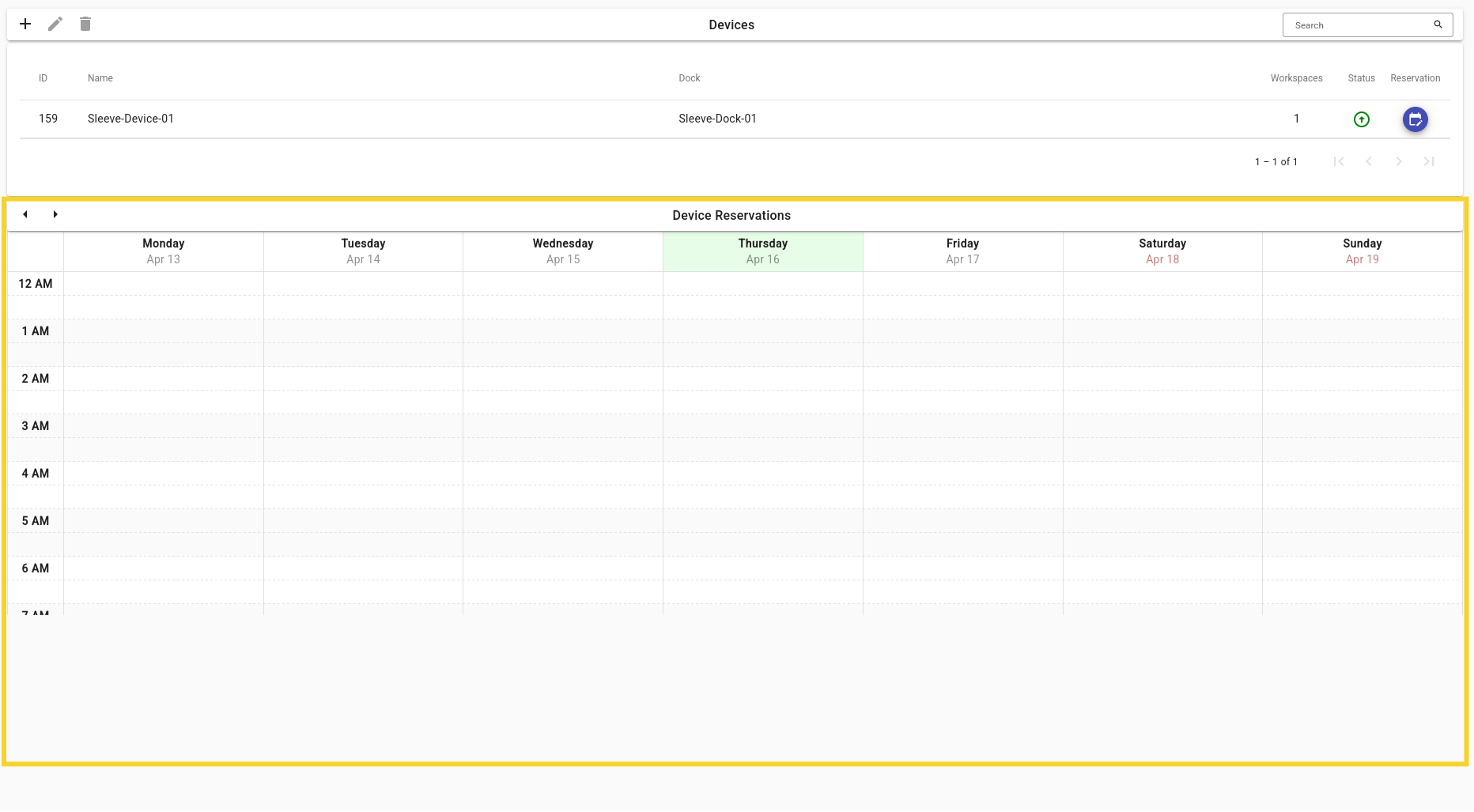image: The Device Reservations calendar