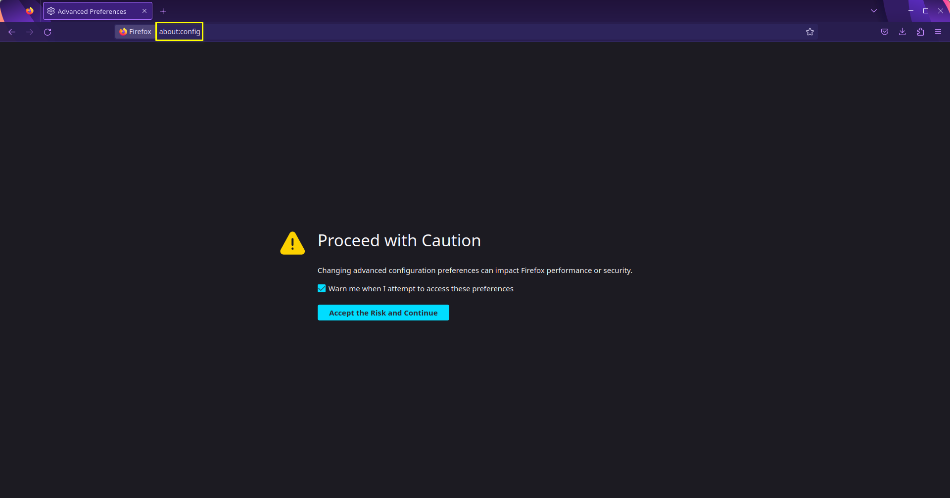 img: Firefox about:config page
