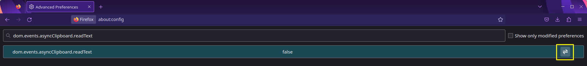 img: Firefox dom.events.asyncClipboard.readText toggle button